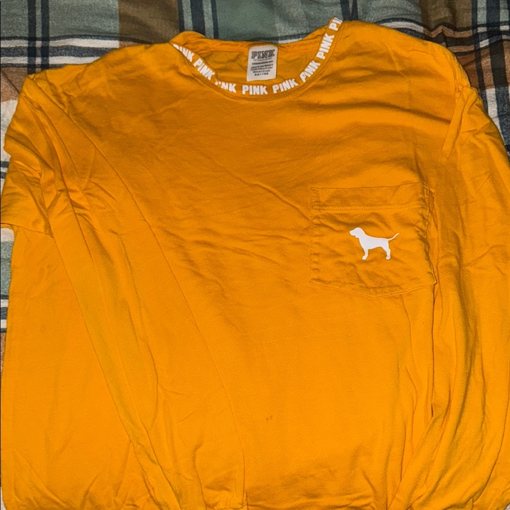 PINK Victoria's Secret Men's Mustard Long Sleeve Tee